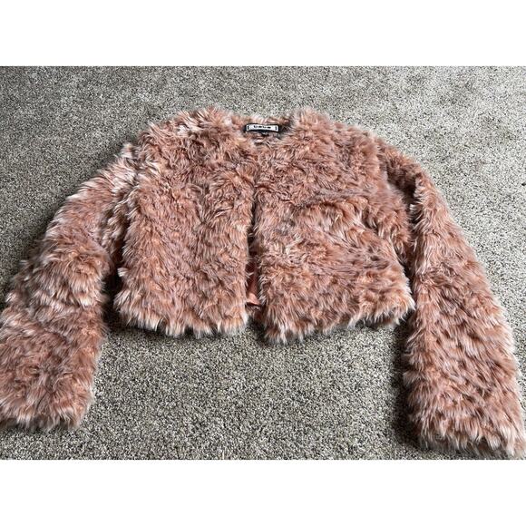 Vintage BEBE Jacket Pink Faux Fur Cropped Long Sleeve Y2K Clueless Size Small - Picture 1 of 8